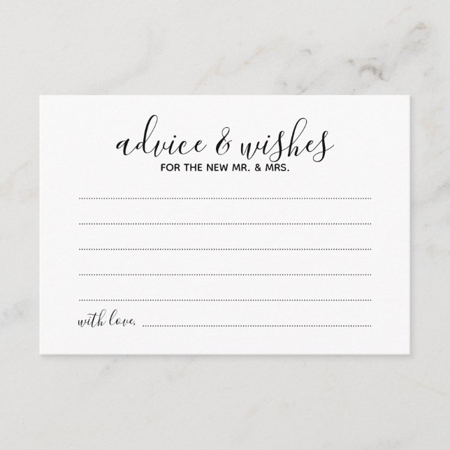 Moderne Script Wedding Advice and Wishings Card Hinweiskarte (Vorderseite)