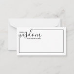 Moderne Script Wedding Advice and Wishings Card Hinweiskarte<br><div class="desc">Fügen Sie Ihrer Hochzeit eine persönliche Touch mit einem modernen Skript Hochzeitsratschlag und Wunschkarte hinzu. Diese Ratenkarte enthält den Titel 'Worte der Weisheit' mit Details in schwarzem Skript und sans serif Schriftart Stil mit schwarzem Rand auf weißem Hintergrund. Ideal für Hochzeiten,  Babydusche,  Geburtstagsparty,  Brautparty,  Junggeselinnen-Abschied und alle besondere Anlässe.</div>