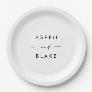 Moderne Script Wedding Cake Paper Plate Pappteller