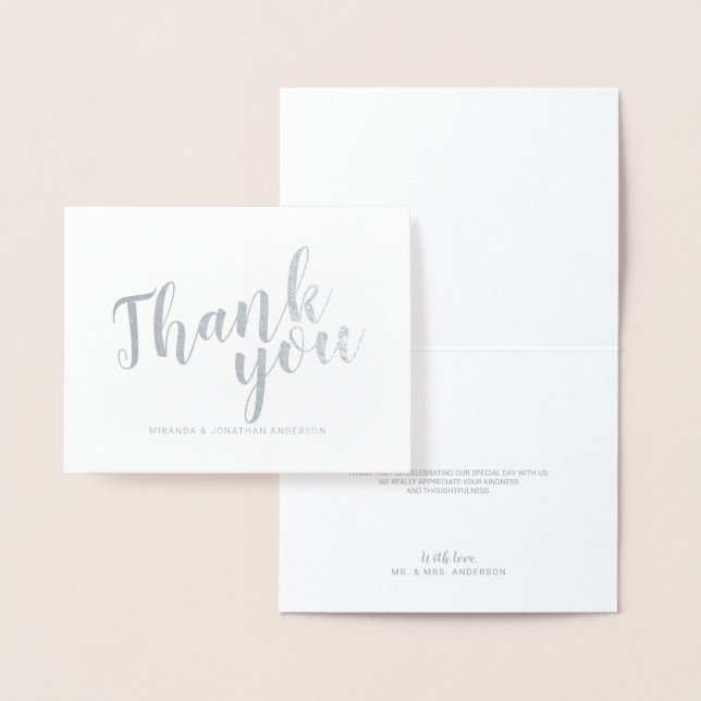 Moderne Script Wedding Danke Silver Folienkarte (Anzeige)