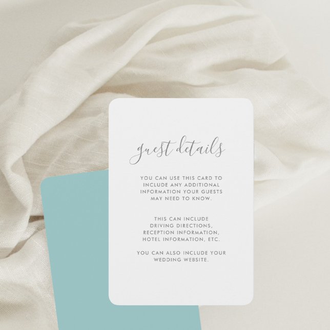 Moderne Script Wedding Guest Details Card in Blue Begleitkarte (Von Creator hochgeladen)