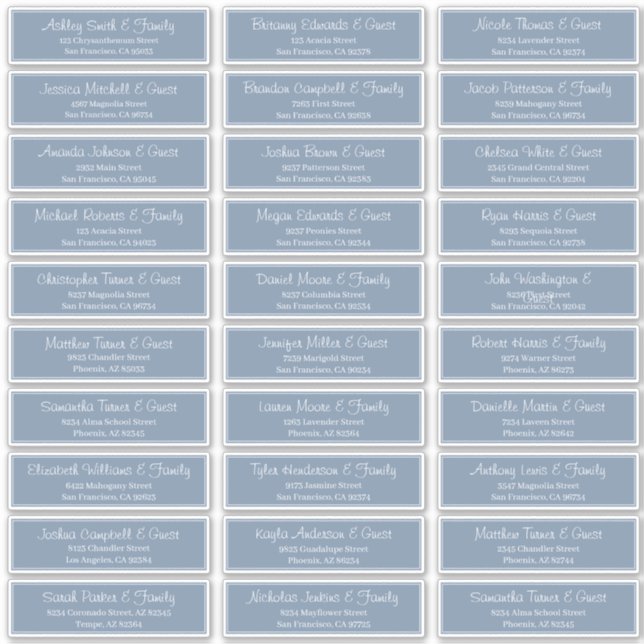 Moderne Script Wedding Guest Names Adresse Aufkleber (Vorderseite)