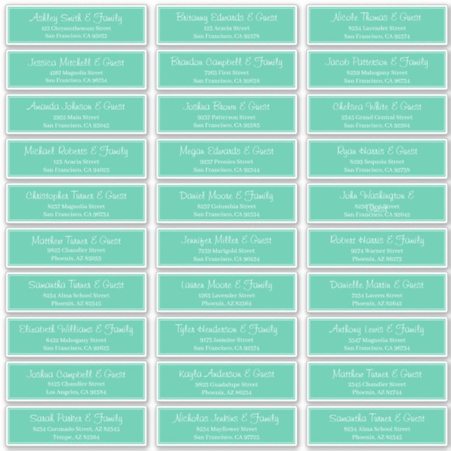 Moderne Script Wedding Guest Names Adresse Aufkleber (Vorderseite)