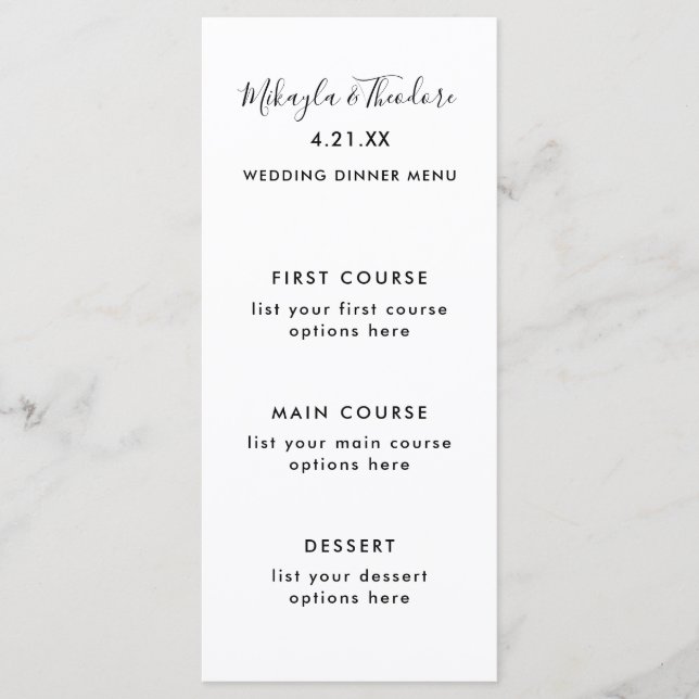 Moderne Script Wedding Menu Card Solid Color Back Menükarte (Vorderseite)