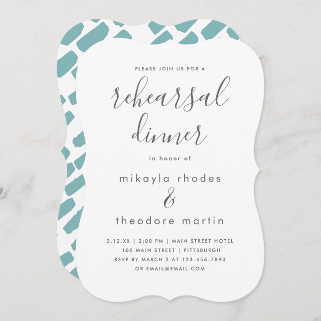 Moderne Script Wedding Probe Dinner Card Einladung (Vorne/Hinten)