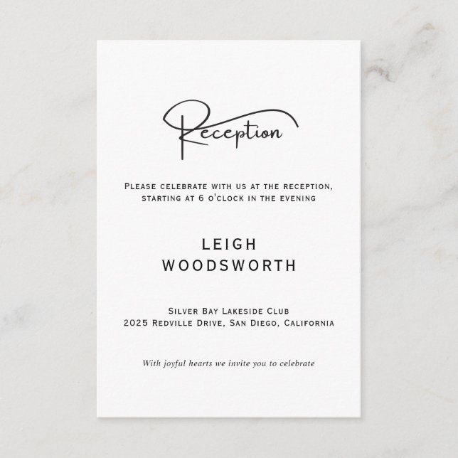 Moderne Script Wedding Reception Card Begleitkarte (Vorderseite)