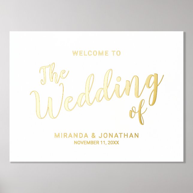 Moderne Script Wedding Welcome Gold Foliendrucke (Vorderseite)