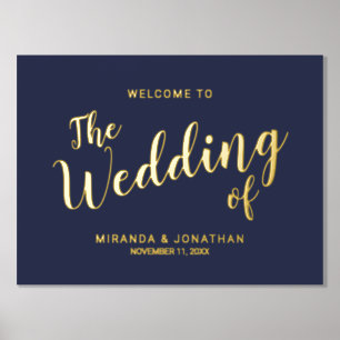Moderne Script Wedding Welcome Navy und Gold Foliendrucke