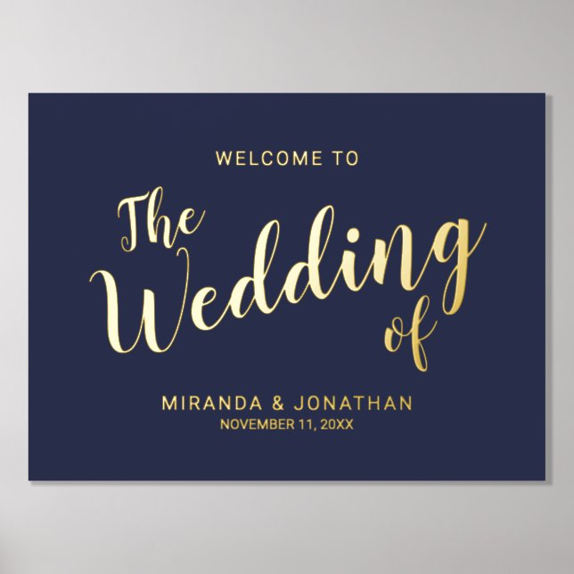 Moderne Script Wedding Welcome Navy und Gold Foliendrucke