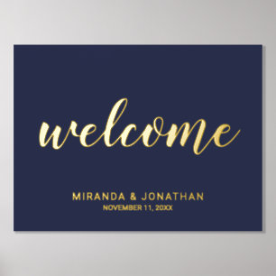 Moderne Script Wedding Welcome Navy und Gold Foliendrucke