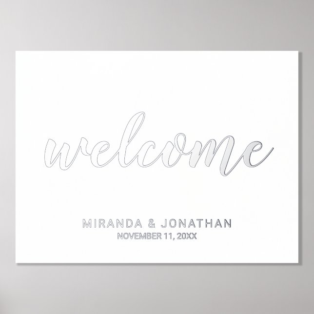 Moderne Script Wedding Welcome Silver Foliendrucke (Vorderseite)