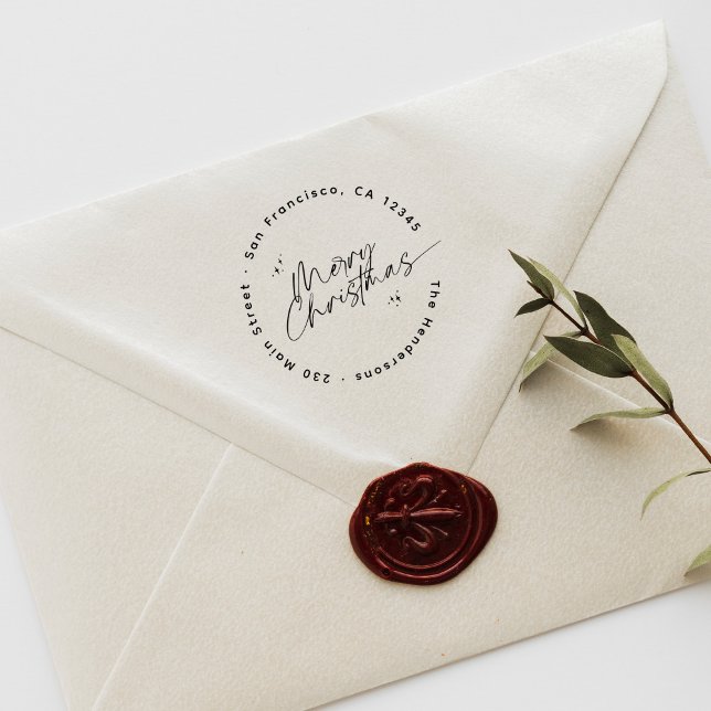 Moderne Script Weihnachts-Runde Rücksendeadresse Gummistempel (Von Creator hochgeladen)