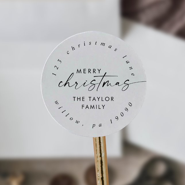 Moderne Script Weihnachtszirkulation Rücksendeadre Runder Aufkleber (Von Creator hochgeladen)