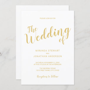 Moderne Script White and Gold Hochzeit Einladung