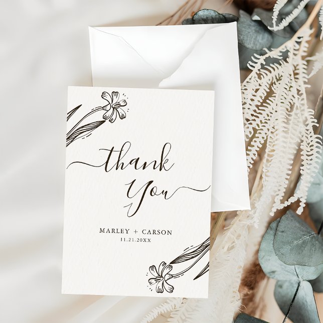 Moderne Script-Wildblume Boho Wedding Dankeskarte (Von Creator hochgeladen)