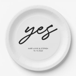 Moderne Script Yes Verlobung Wedding Party Pappteller