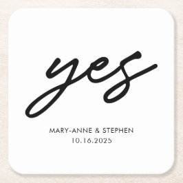 Moderne Script Yes Verlobung Wedding Party Rechteckiger Pappuntersetzer