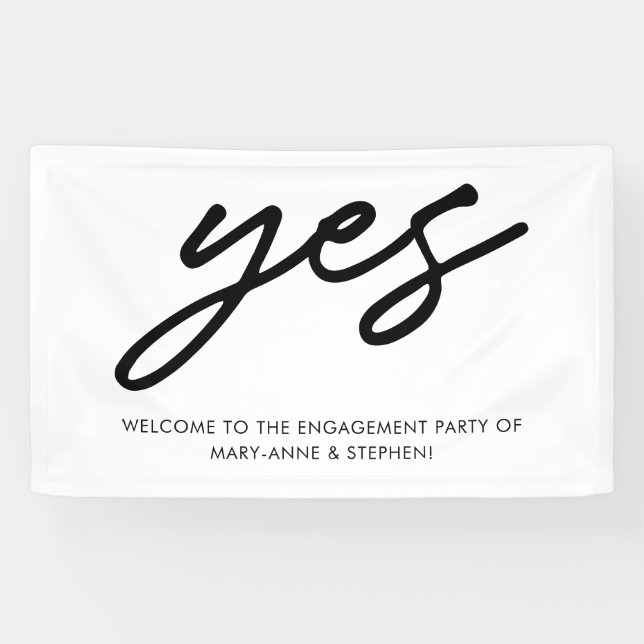 Moderne Script Yes Verlobung Wedding Party Willkom Banner (Horizontal)