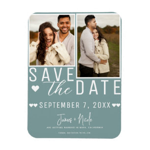 Moderne Seafoam Save-the-Date 2-Foto-Hochzeit Magnet