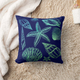 Moderne Seashell Navy Aqua White Ombre Beach Musch Kissen