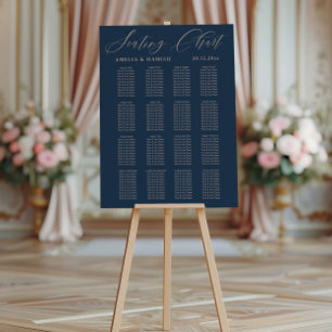Moderne Seating Chart Blue & Rose Gold Hochzeit Poster