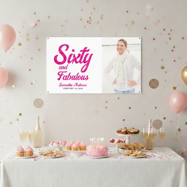 Moderne sechzig und fantastische rosa 60. Geburtst Banner (Von Creator hochgeladen)