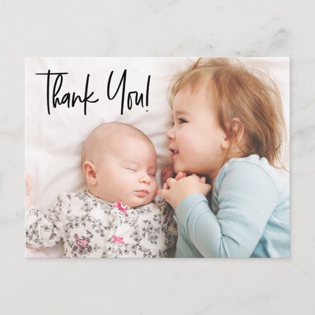 Moderne Second Baby Girl Custom Fotos Babydusche Postkarte (Vorderseite)