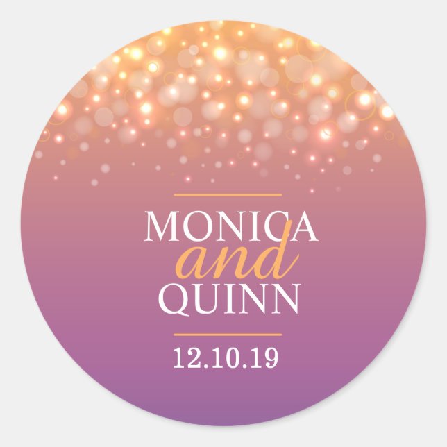 Moderne Sektsparkbläschen Hochzeitsaufkleber Runder Aufkleber (Vorderseite)