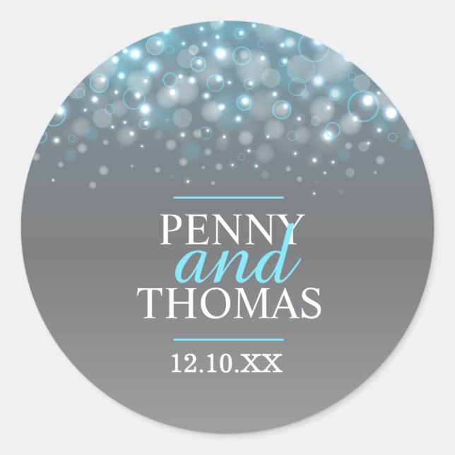 Moderne Sektsparkbläschen Hochzeitsaufkleber Runder Aufkleber (Vorderseite)