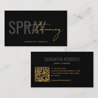 Moderne Selbstbräunungs-QR-Code Schwarz Gold Visitenkarte