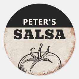 Moderne selbstgemachte Tomaten-Salsa-Grunge-Design Runder Aufkleber