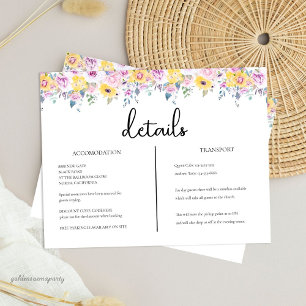 Moderne Senfgelb- und Lavendelblüten-Details Begleitkarte