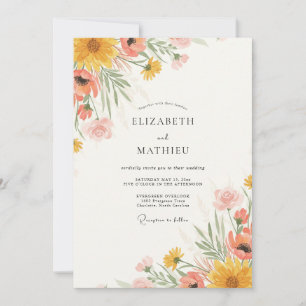 Moderne Senfgelb-Wildblumen-Hochzeit Einladung