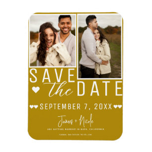 Moderne Senfgold Save-the-Date 2-Foto-Hochzeit Magnet