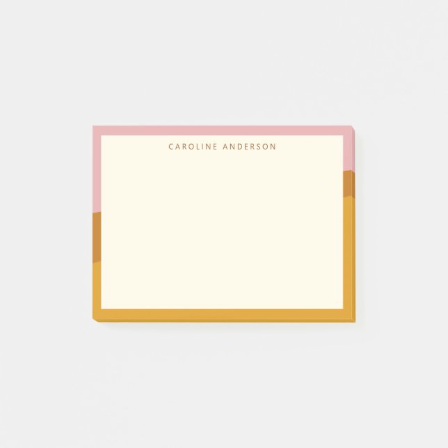 Moderne Senfrosa Rand personalisierter Name  Post-it Klebezettel (Vorderseite)
