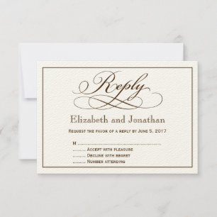 Moderne Sepia-Schrift Hochzeit-Antwortkarte Einladung