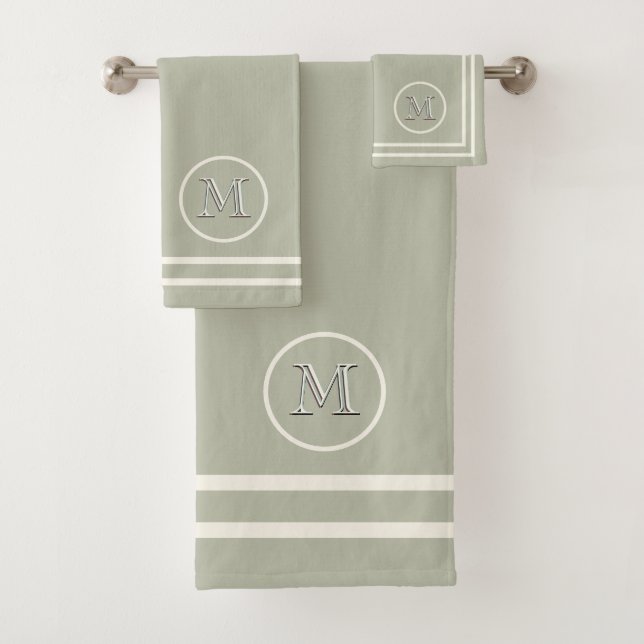 Moderne Serene Elegante Beige Einziges Monogramm Badhandtuch Set (Insitu)