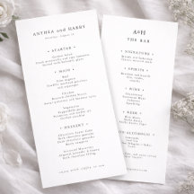 Moderne Serif-Hochzeits-Dinner- und Bar-Speisekart