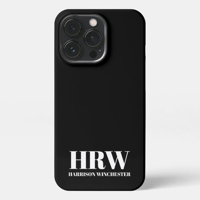 Moderne Serif-Initialen, Monogramm-Name Schwarz-we iPhone Hülle (Rückseite)