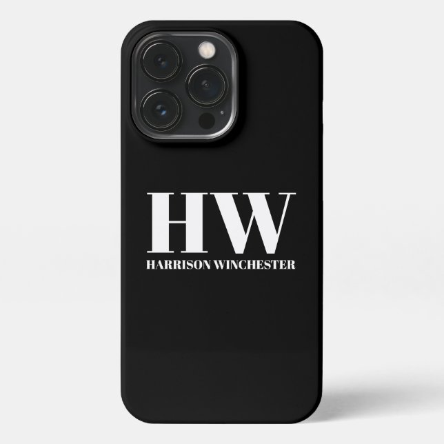 Moderne Serif-Initialen, Monogramm-Name Schwarz-we iPhone Hülle (Rückseite)