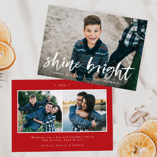 Moderne Shine Bright Schrift Rot 3 Foto Feiertagskarte