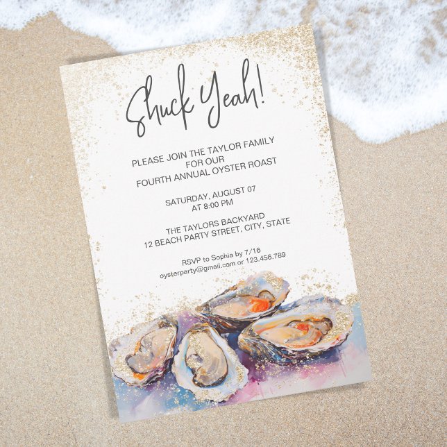 Moderne Shuck yeah Sommerauster geröstetes Party P Einladung (pastel watercolor oyster party invitation)