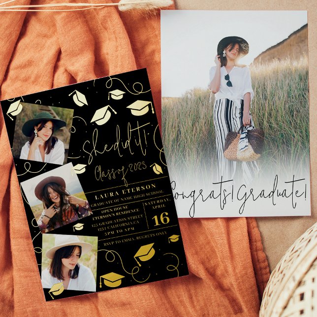 Moderne Sie machte es schwarz chic Foto Abschluss Folieneinladung (Von Creator hochgeladen)