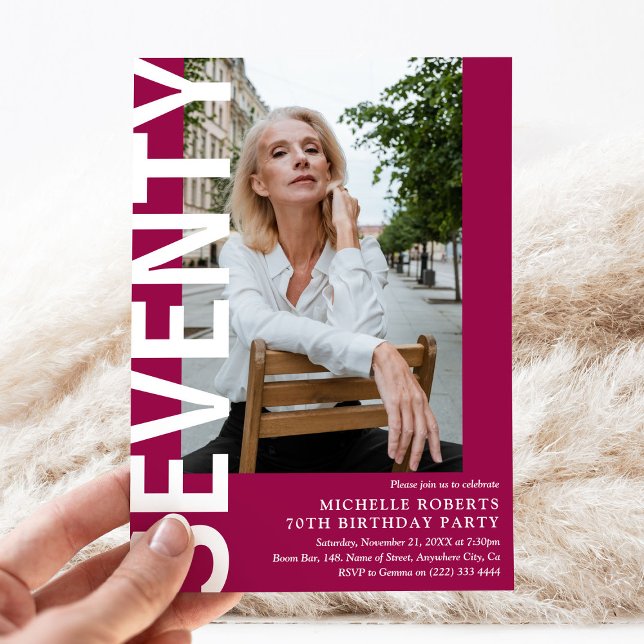 Moderne siebzigste Geburtstagsparty im Foto Einladung (Von Creator hochgeladen)