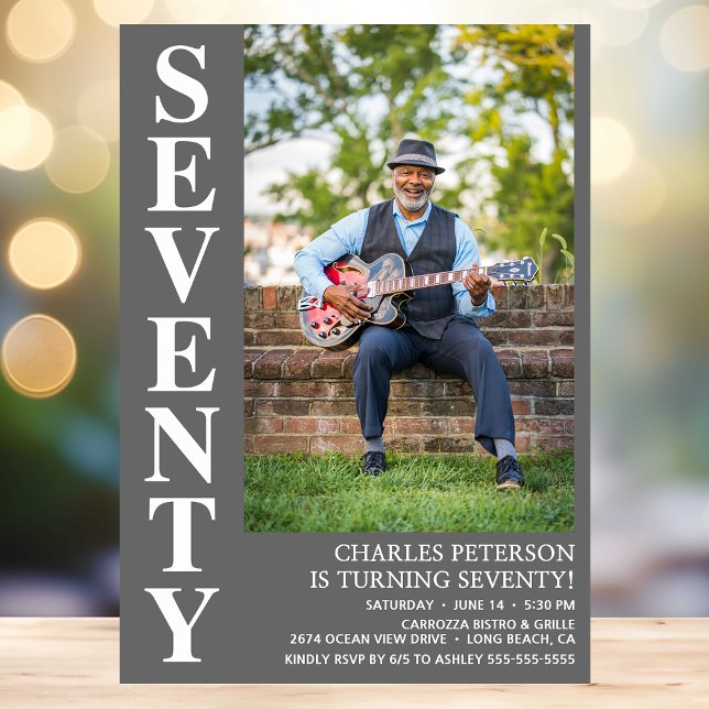 Moderne siebzigste Geburtstagsparty im Foto Einladung (Von Creator hochgeladen)