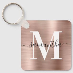 Moderne Signatur-Monogramm-Roségoldfolie Schlüsselanhänger