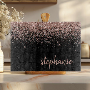Moderne Signatur Rose Gold Glitter Schwarz Schneidebrett