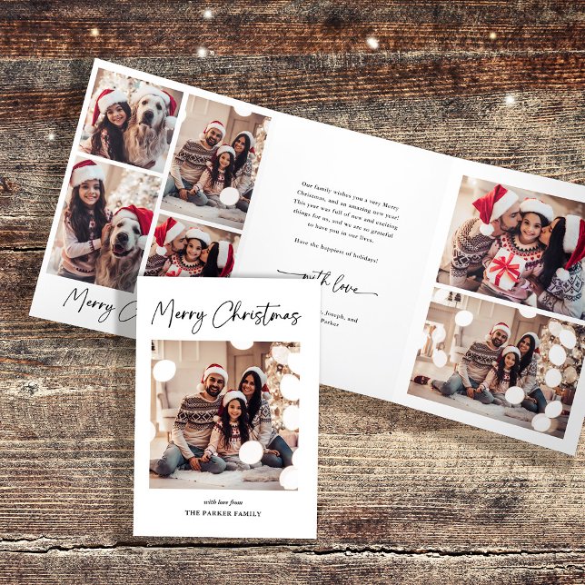 Moderne Signatur | Schwarzweiß-Foto Dreifach Gefaltete Urlaubskarte (A black and white, simple and stylish multi-photo trifold Christmas card)