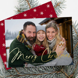 Moderne Signatur Script Weihnachten Rotes Foto Folien Feiertagskarte
