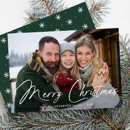 Moderne Signatur Skript Weihnachtsgrün Foto Feiertagskarte